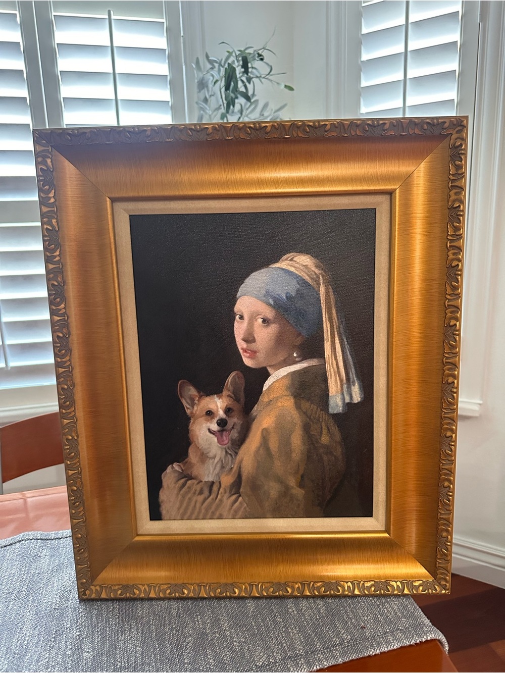 16x22”Girl with a Pearl Earring” by Johannes Vermeer’s with a corgie painting - Picture 2 of 16
